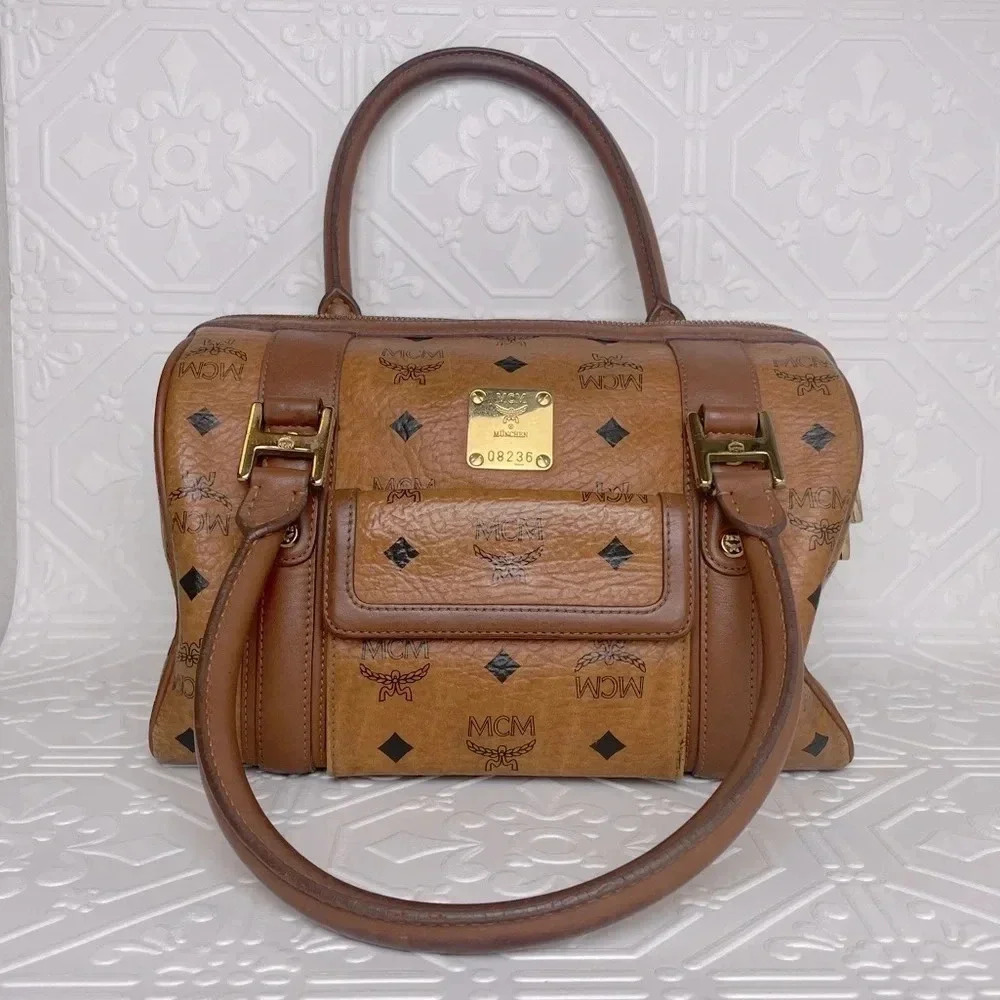 MCM Cognac Brown Boston Bag Purse